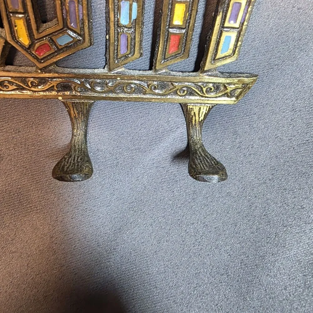Vintage Brass SHALOM Jewish Jerusalem 5 Hook Key Holder Hanger Wall Hanging